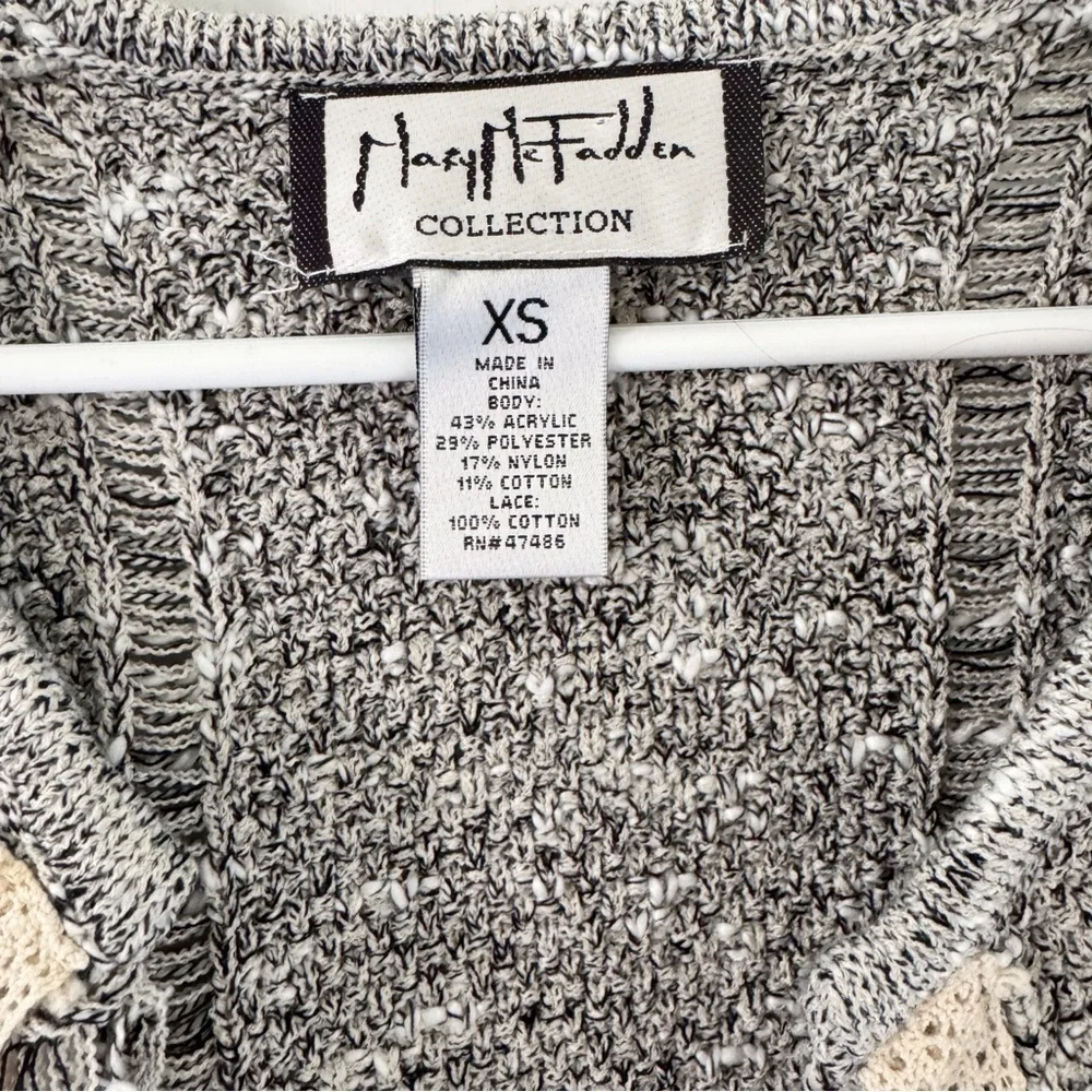 Mary McFadden Crochet Vintage Fringe Cardigan Sweater
